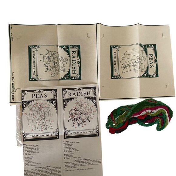 Creative Circle Vintage 1985 Peas & Radish Embroidery Kit 0243 Pat Moats 5"x7" - Picture 3 of 3